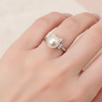 Pearl Cat Ear Ring with Rhinestone Details