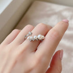 Pearl And Rhinestone Elegant Ring Set