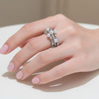 Pearl and Rhinestone Silver Band Ring
