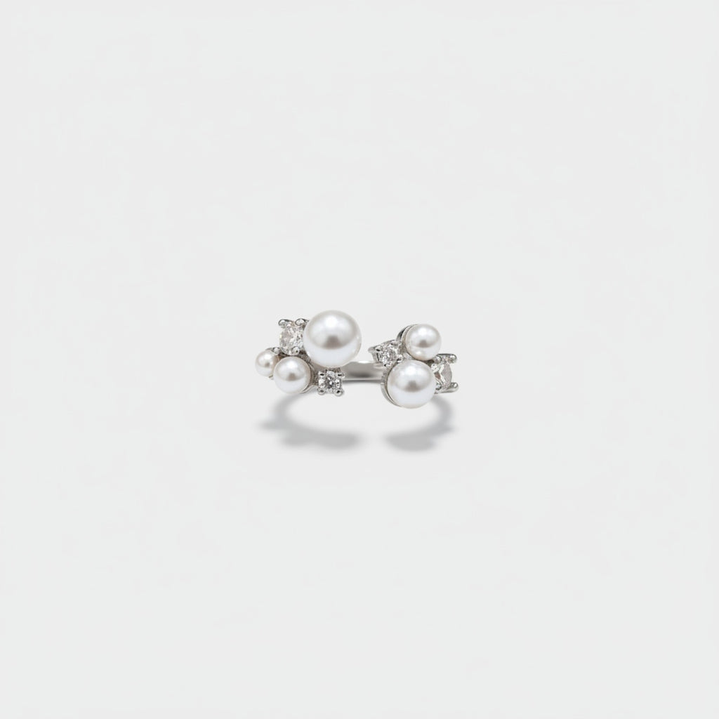 Pearl and Rhinestone Cluster Ring Set