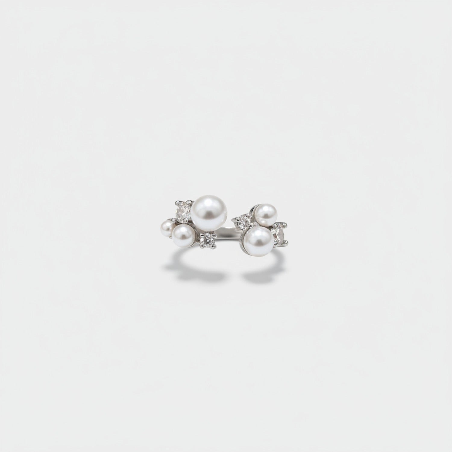 Pearl and Rhinestone Cluster Ring Set