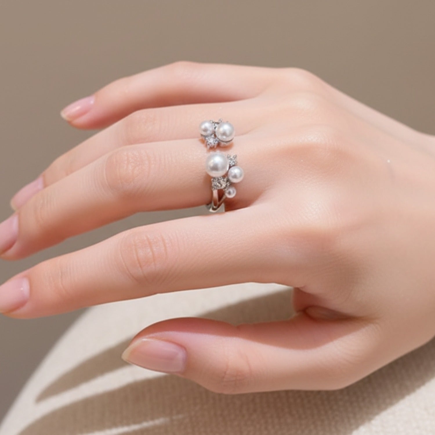 Pearl and Rhinestone Cluster Ring Set