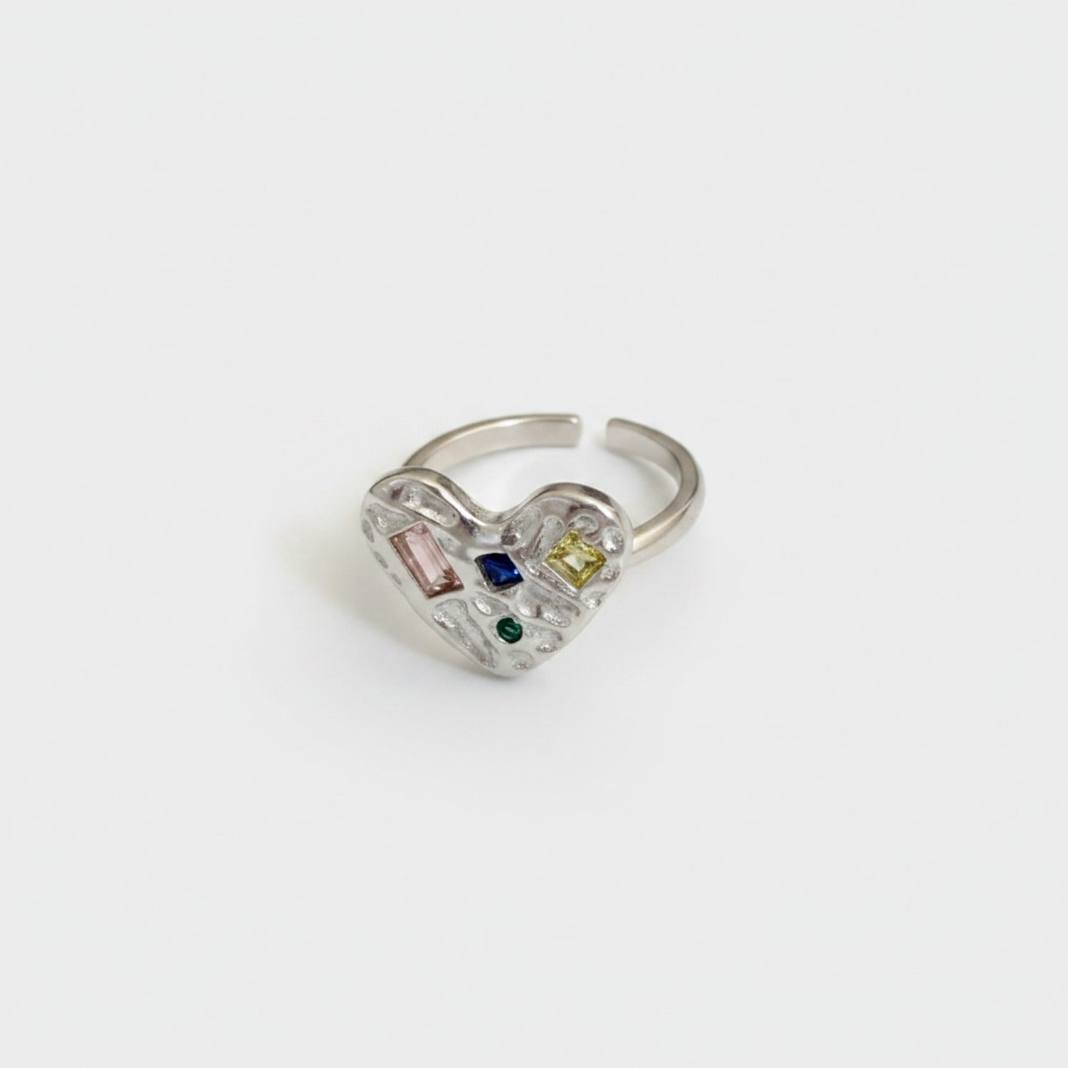 Colorful Gemstone Heart Adjustable Ring
