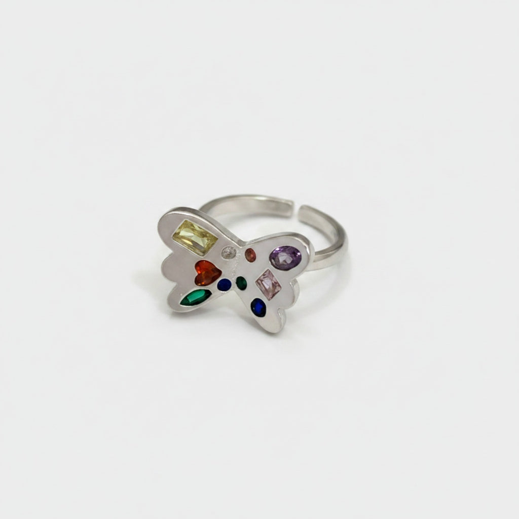 Multicolor Gemstone Butterfly Ring Set