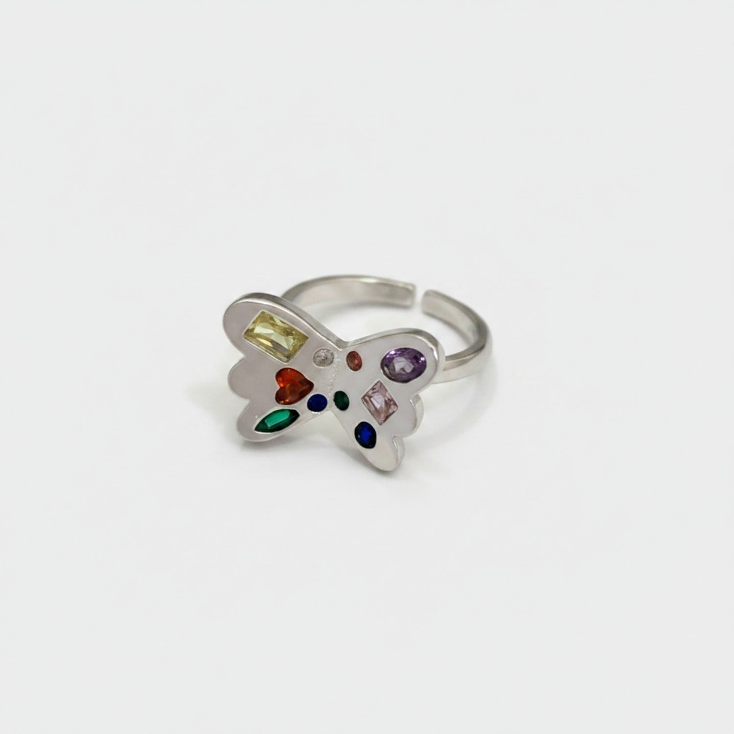 Multicolor Gemstone Butterfly Ring Set