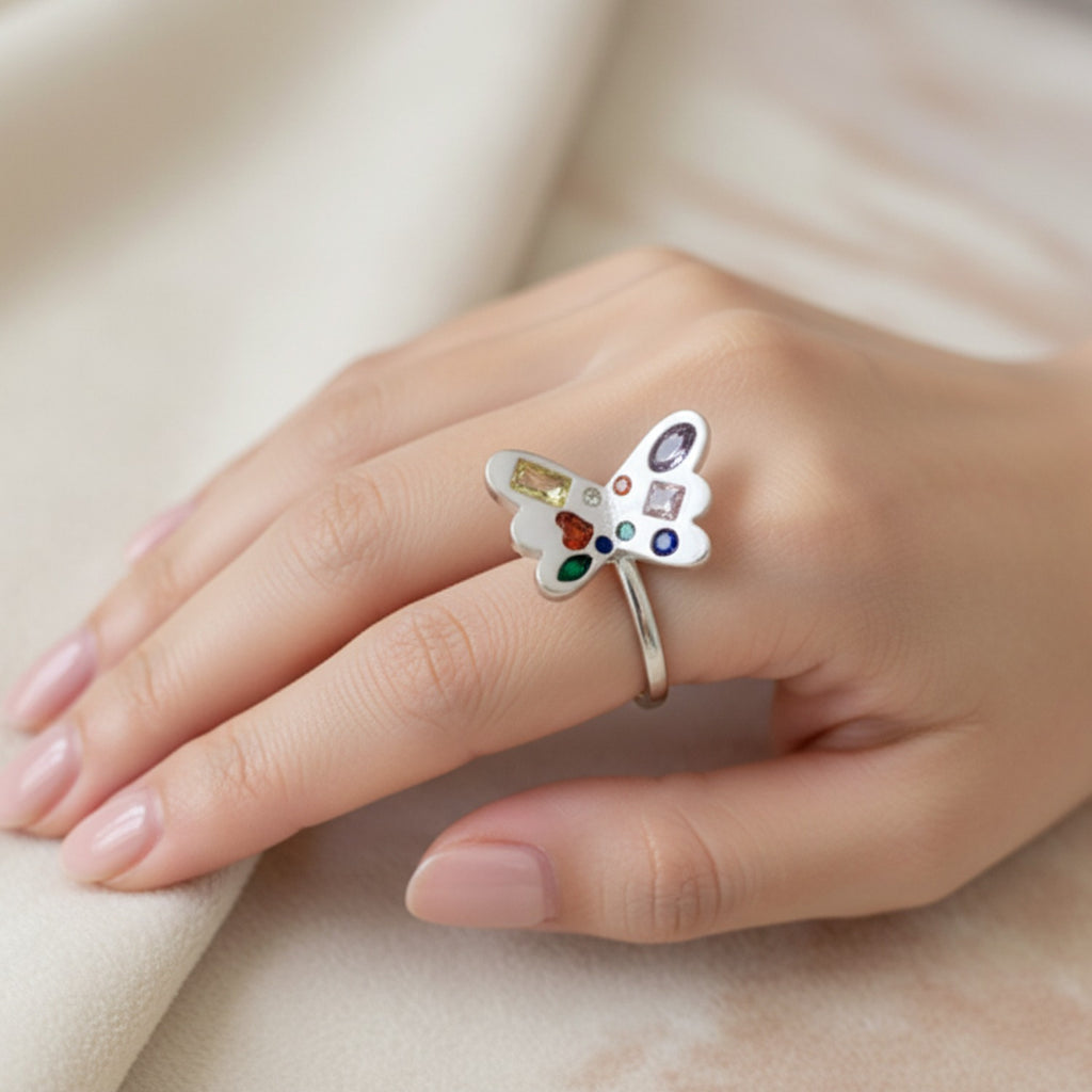 Multicolor Gemstone Butterfly Ring Set