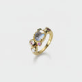 Moonstone Pearl & Purple Gemstone Ring Set