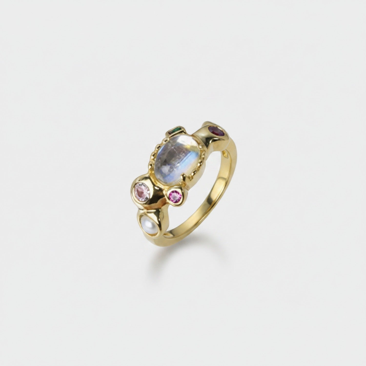 Moonstone Pearl & Purple Gemstone Ring Set