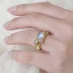 Moonstone Pearl & Purple Gemstone Ring Set