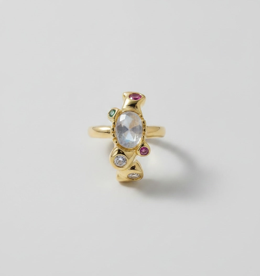 Moonstone Pearl & Purple Gemstone Ring
