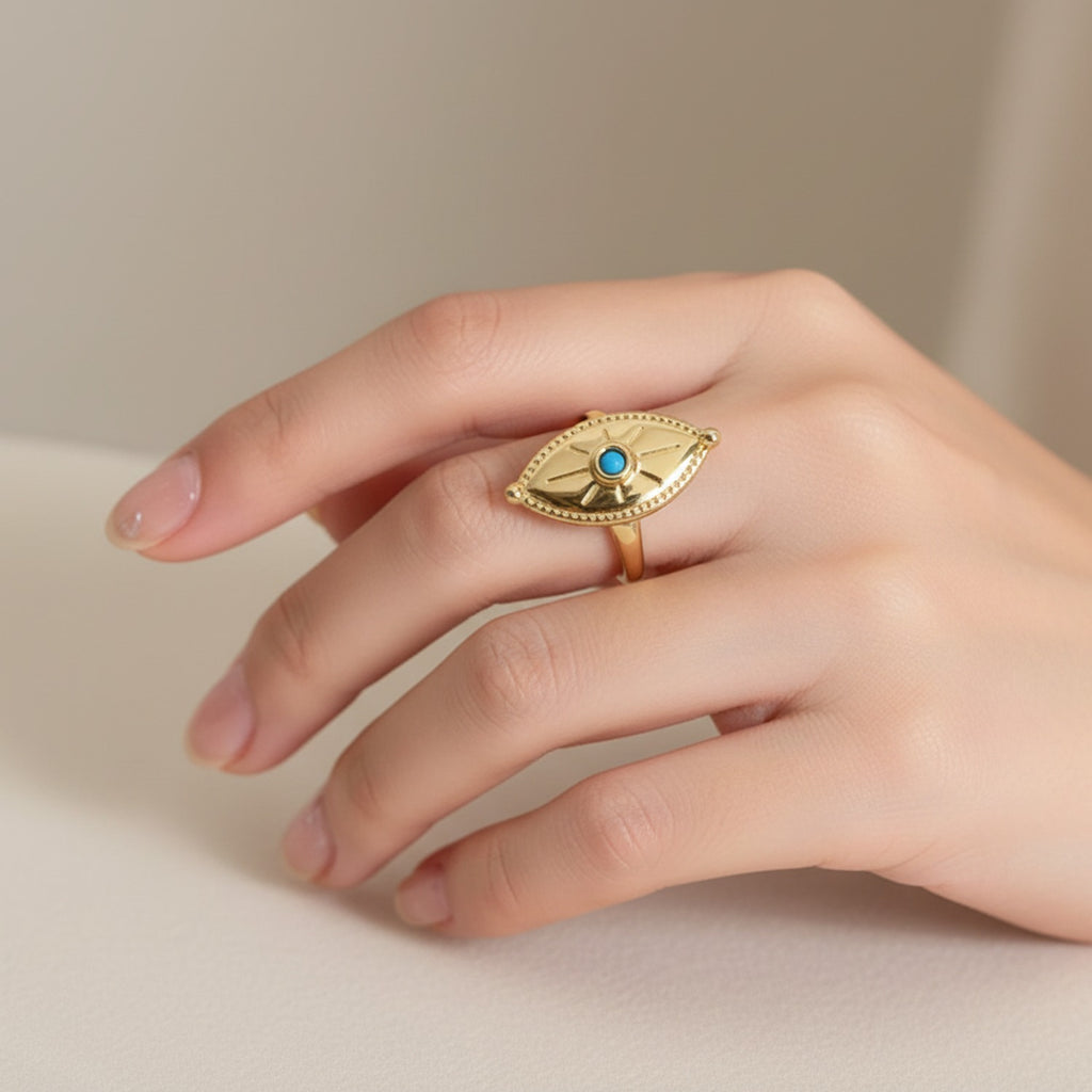 Evil Eye Gold Ring With Turquoise Stone