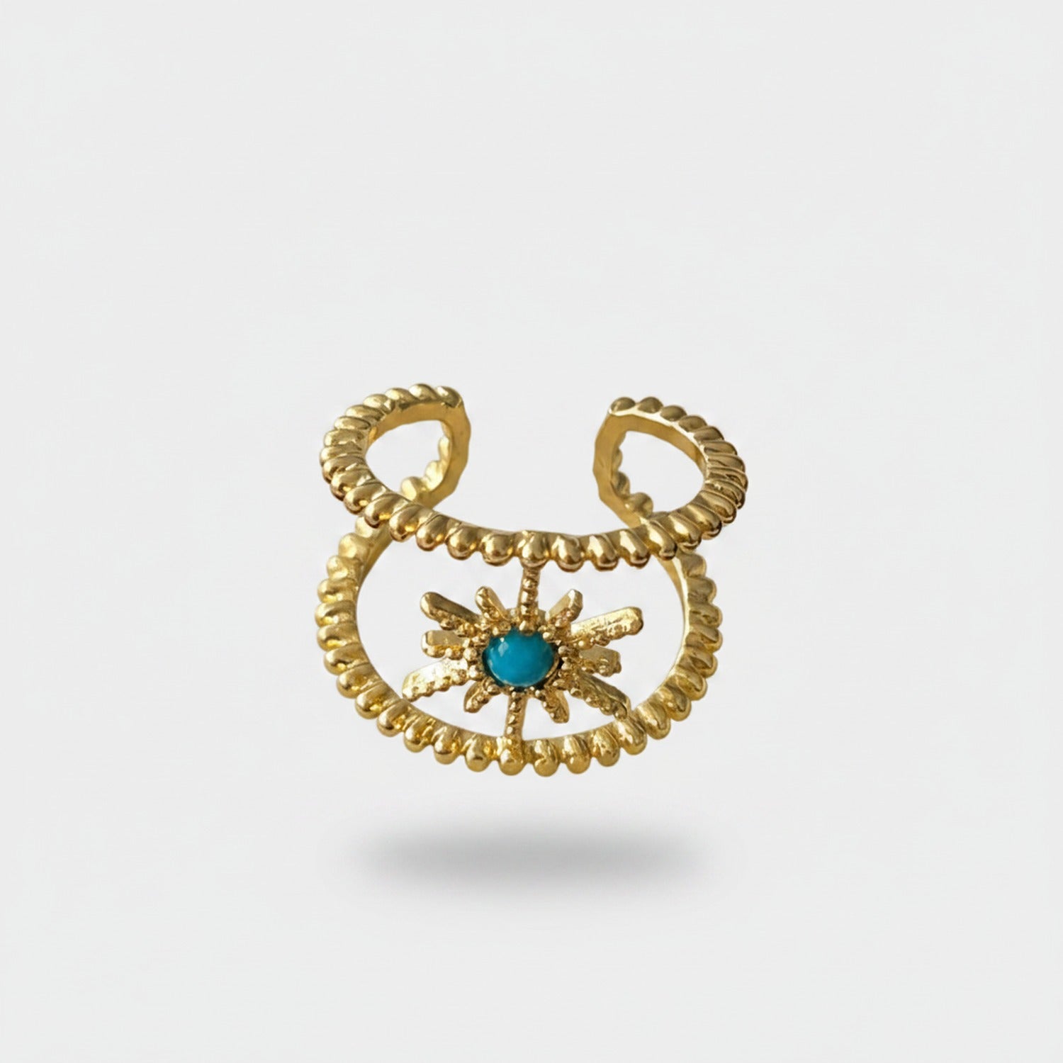 Turquoise Star Flower Gold Beaded Ring Set