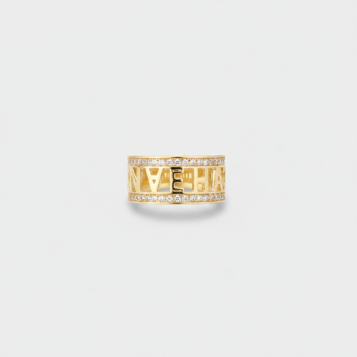 Gold Rhinestone Band Ring with Geometric Cutout Design