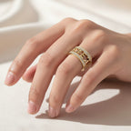 Gold Rhinestone Band Ring with Geometric Cutout Design