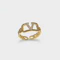 Gold Rhinestone V Statement Ring Set