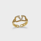 Gold Rhinestone V Statement Ring Set