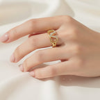 Gold Rhinestone V Statement Ring Set