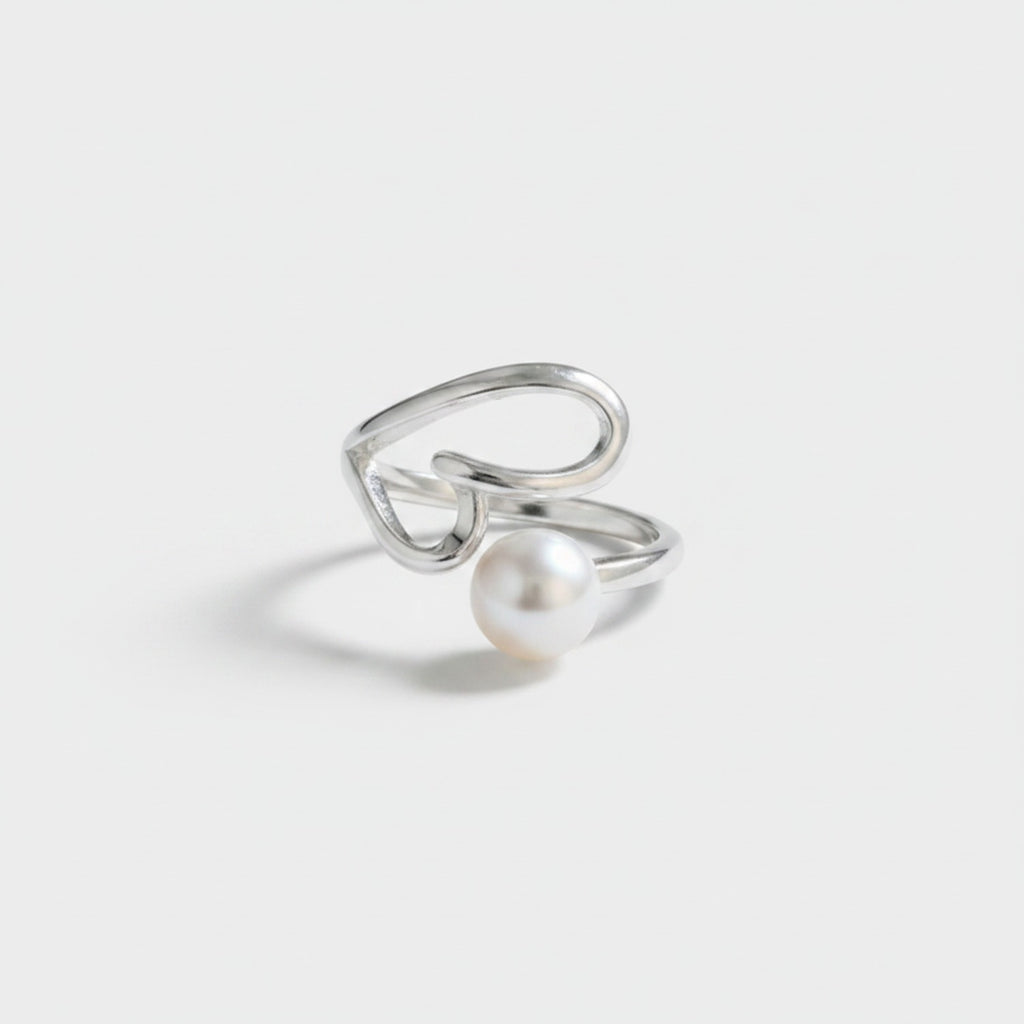 Pearl Heart Silver Ring Set