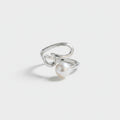 Pearl Heart Silver Ring Set