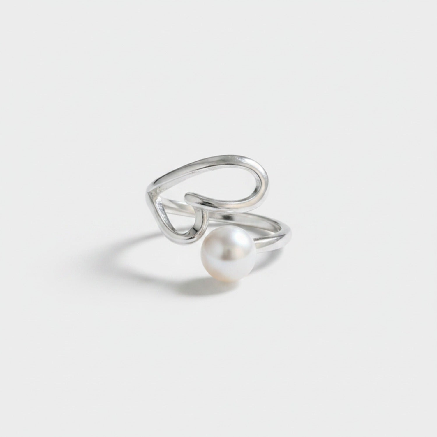 Pearl Heart Silver Ring Set