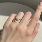 Pearl Heart Silver Ring Set