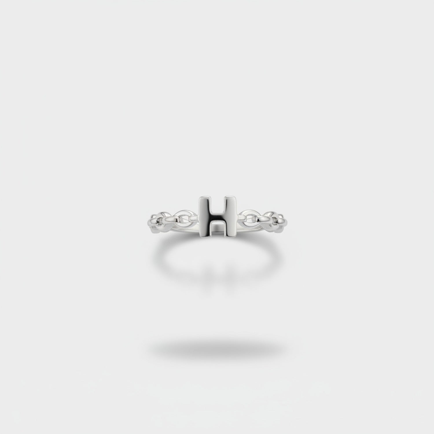 Silver Chain Link Initial H Ring