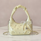 Cream Patent Hobo Bag With Pearl Drape Charms – bags & wallets (view 2)
