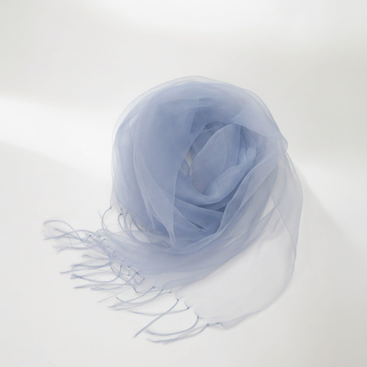 Periwinkle Chiffon Wrap Scarf With Fringe