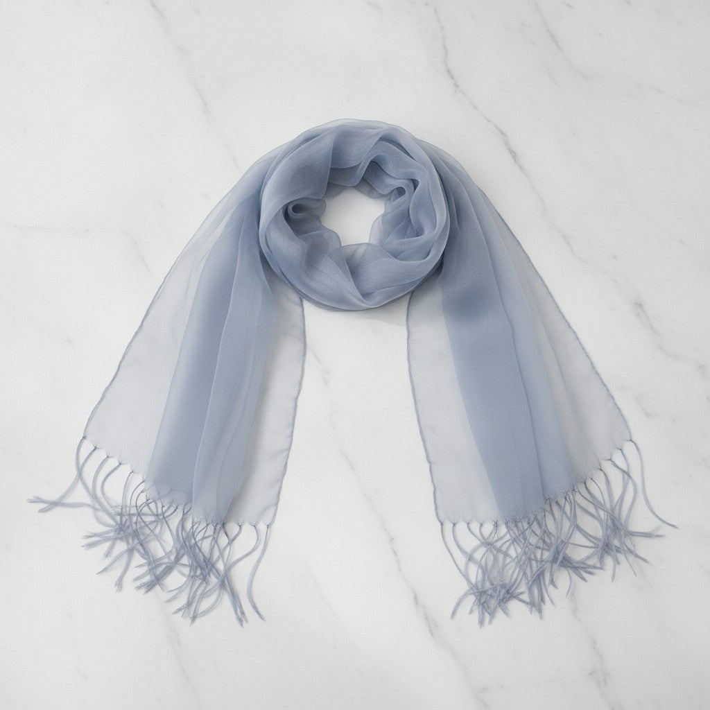 Periwinkle Chiffon Wrap Scarf With Fringe