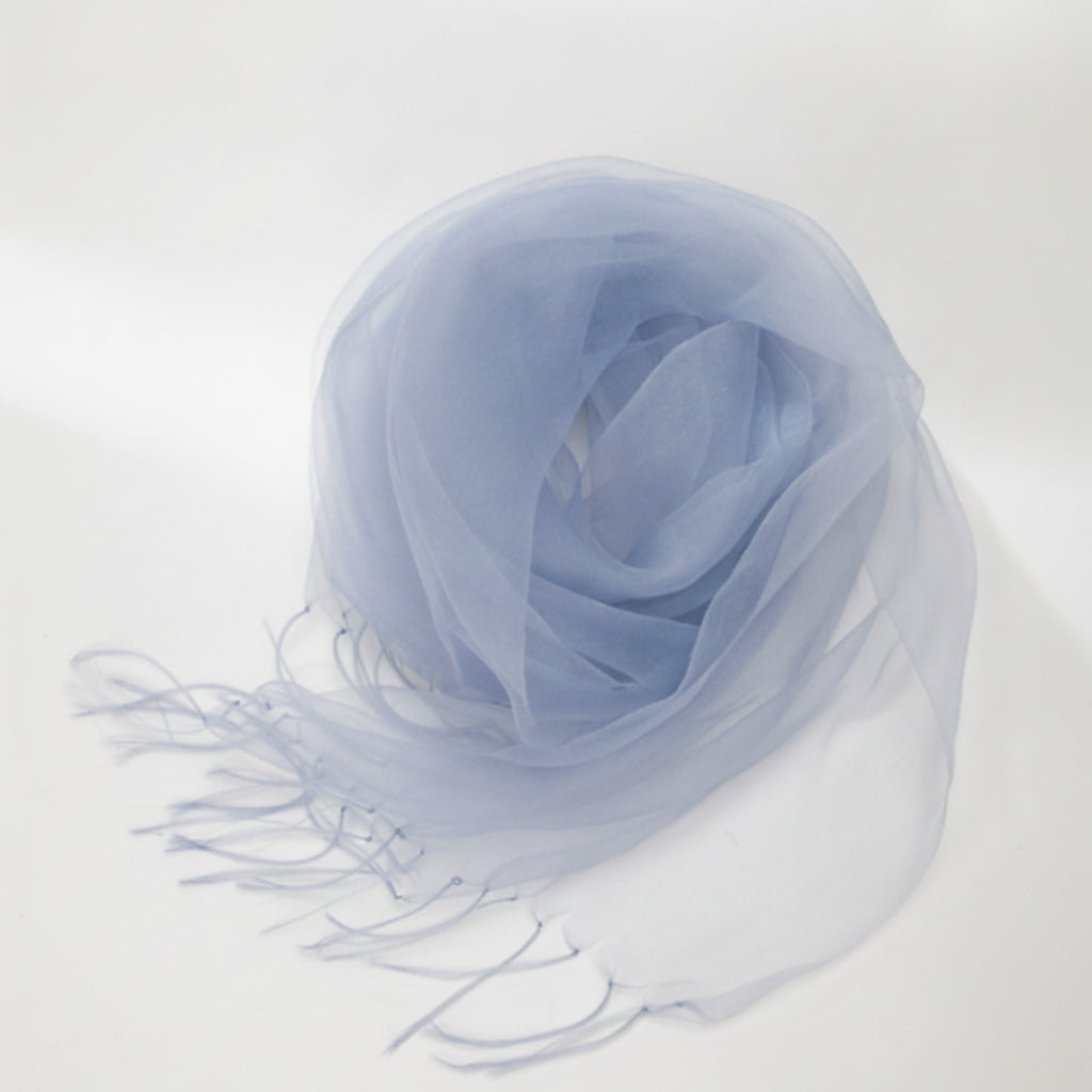 Periwinkle Chiffon Wrap Scarf With Fringe – scarves & belts (view 1)