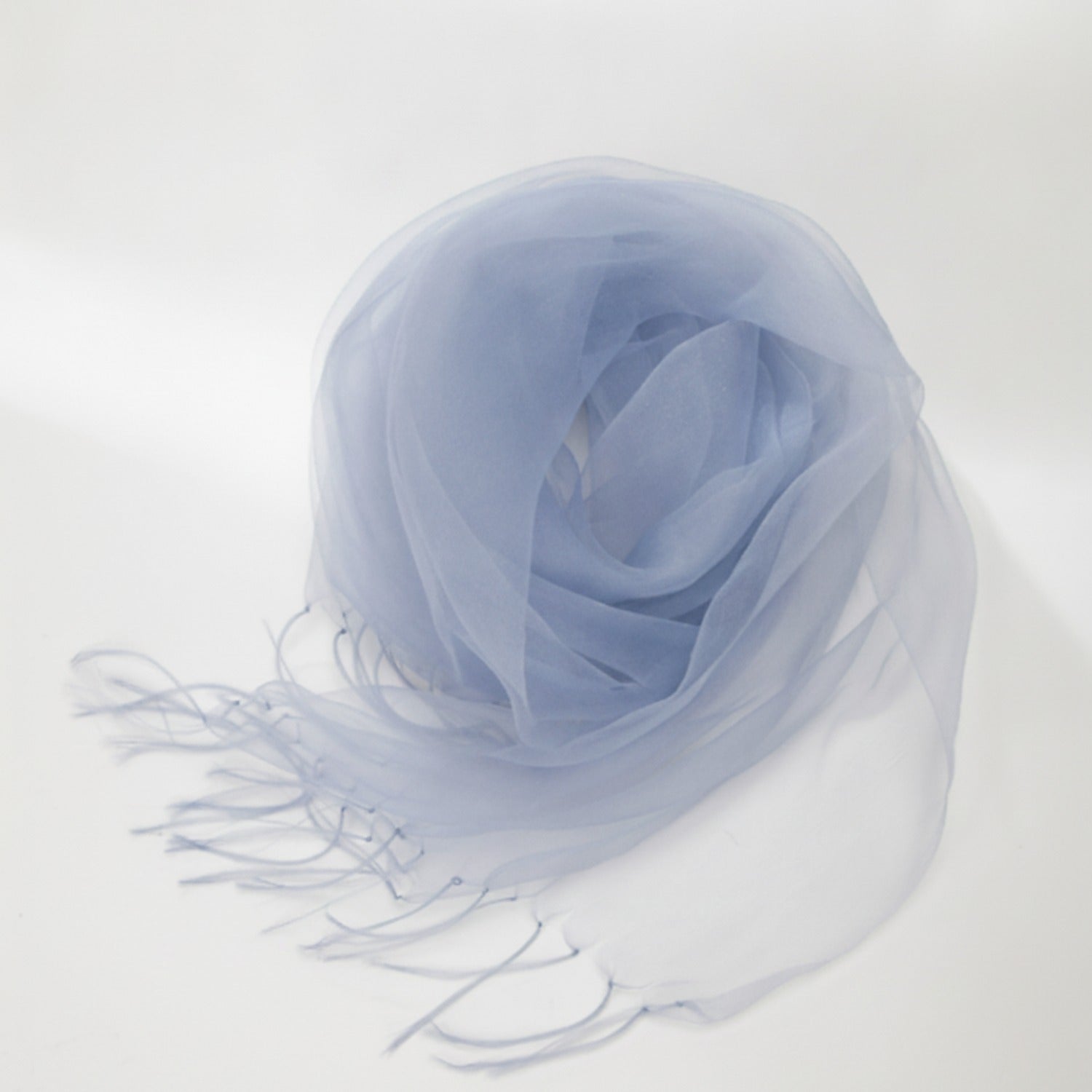 Periwinkle Chiffon Wrap Scarf With Fringe