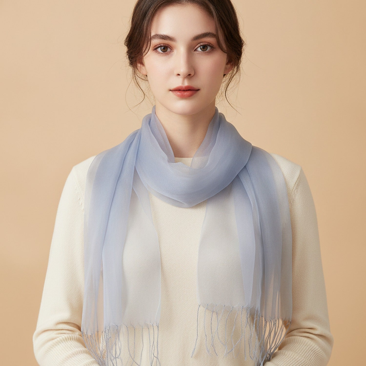 Periwinkle Chiffon Wrap Scarf With Fringe