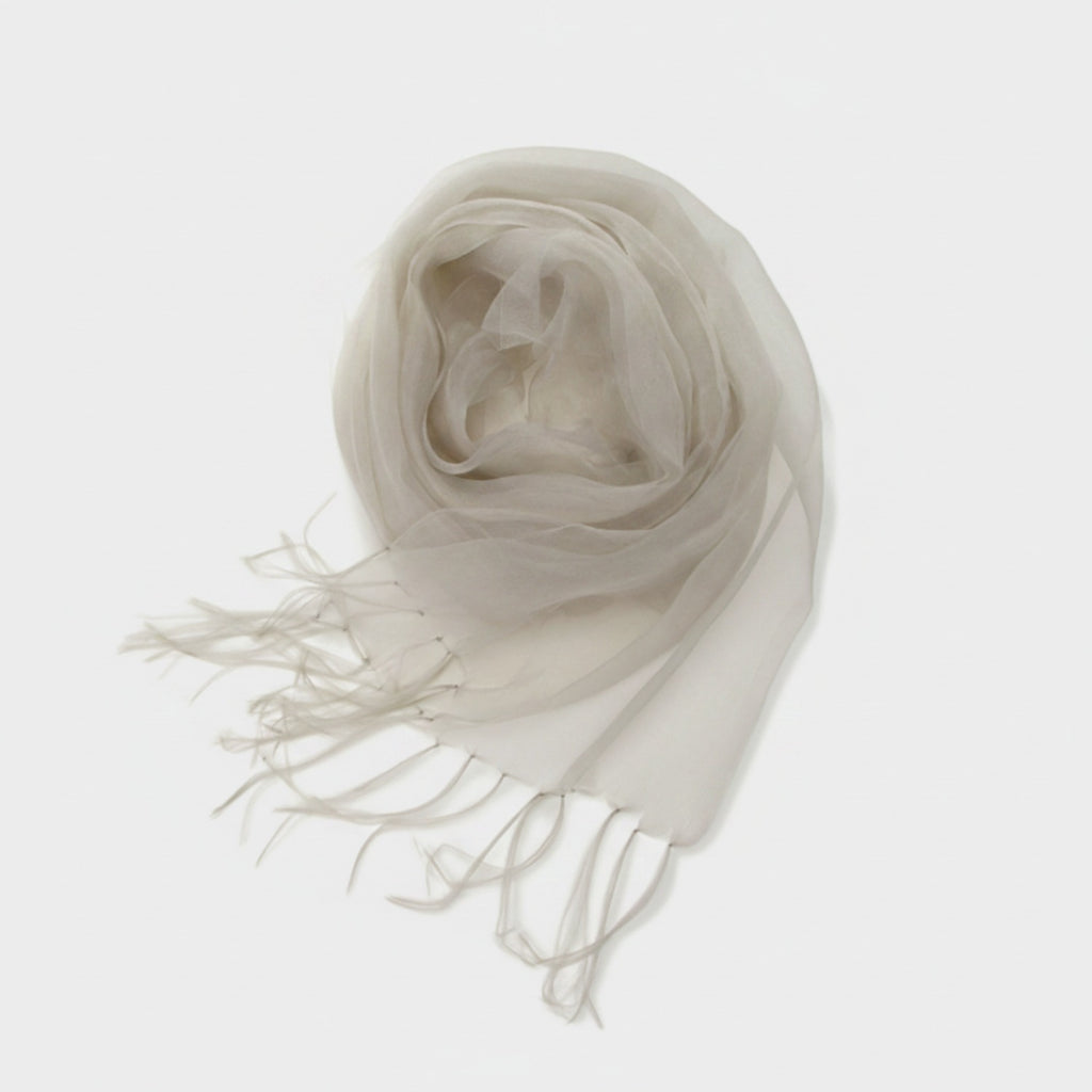 Lightweight Cream Linen Wrap Scarf With Fringe