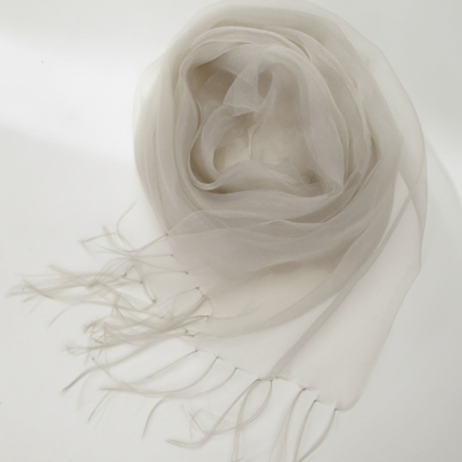 Sheer Ivory Wrap Scarf with Fringe