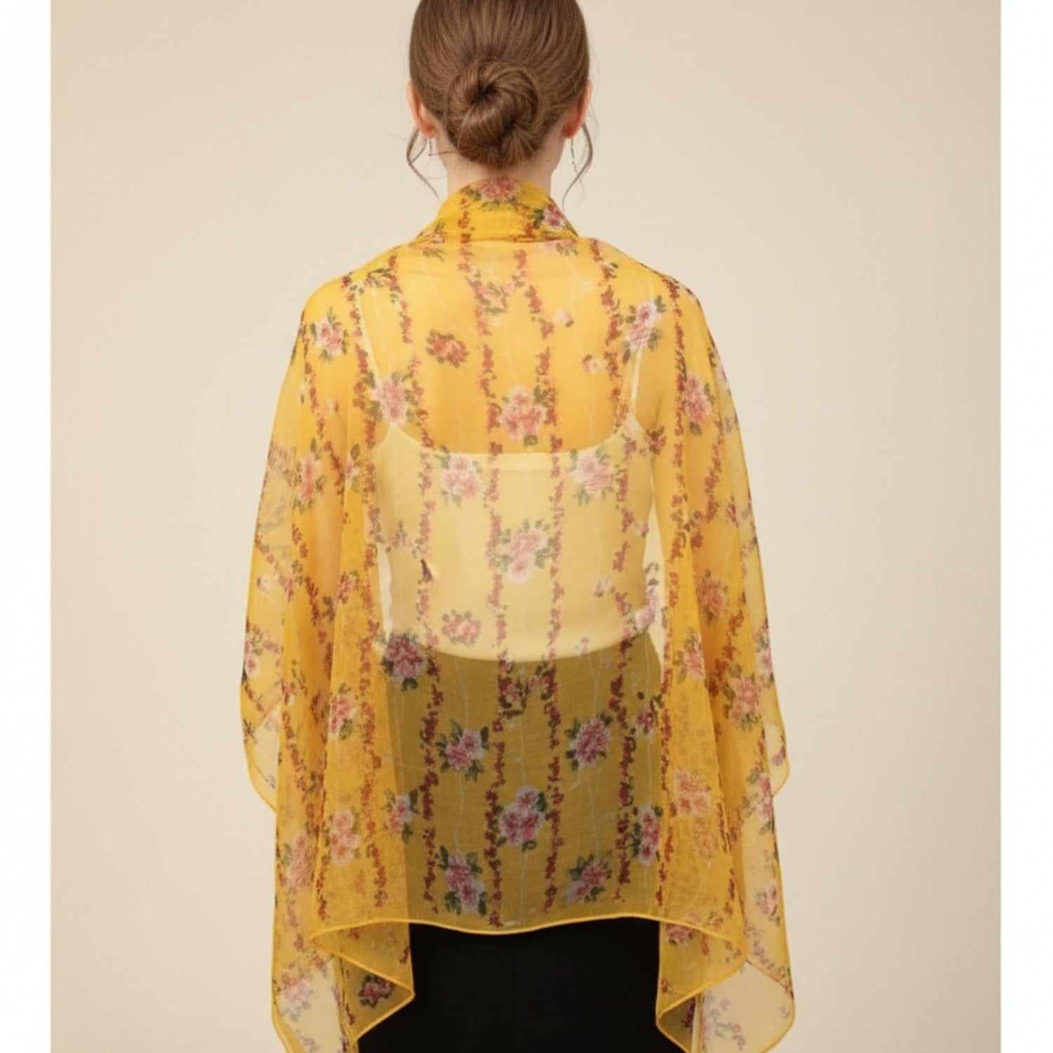 Yellow Floral Print Lightweight Scarf Wrap