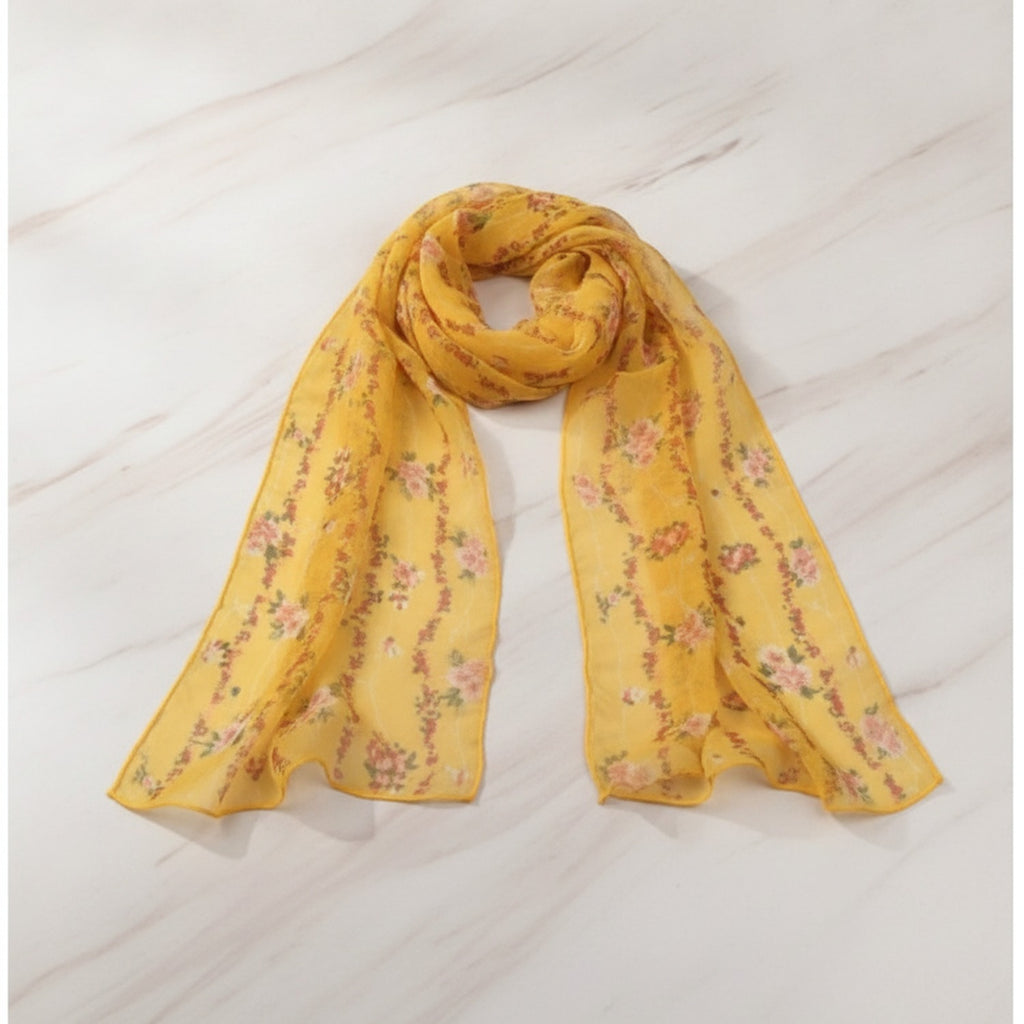 Yellow Floral Print Lightweight Scarf Wrap – scarves & belts (view 2)