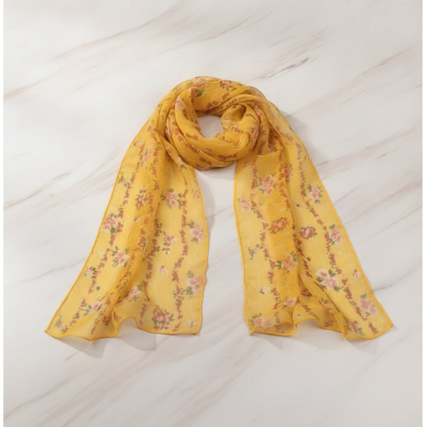 Yellow Floral Print Lightweight Scarf Wrap