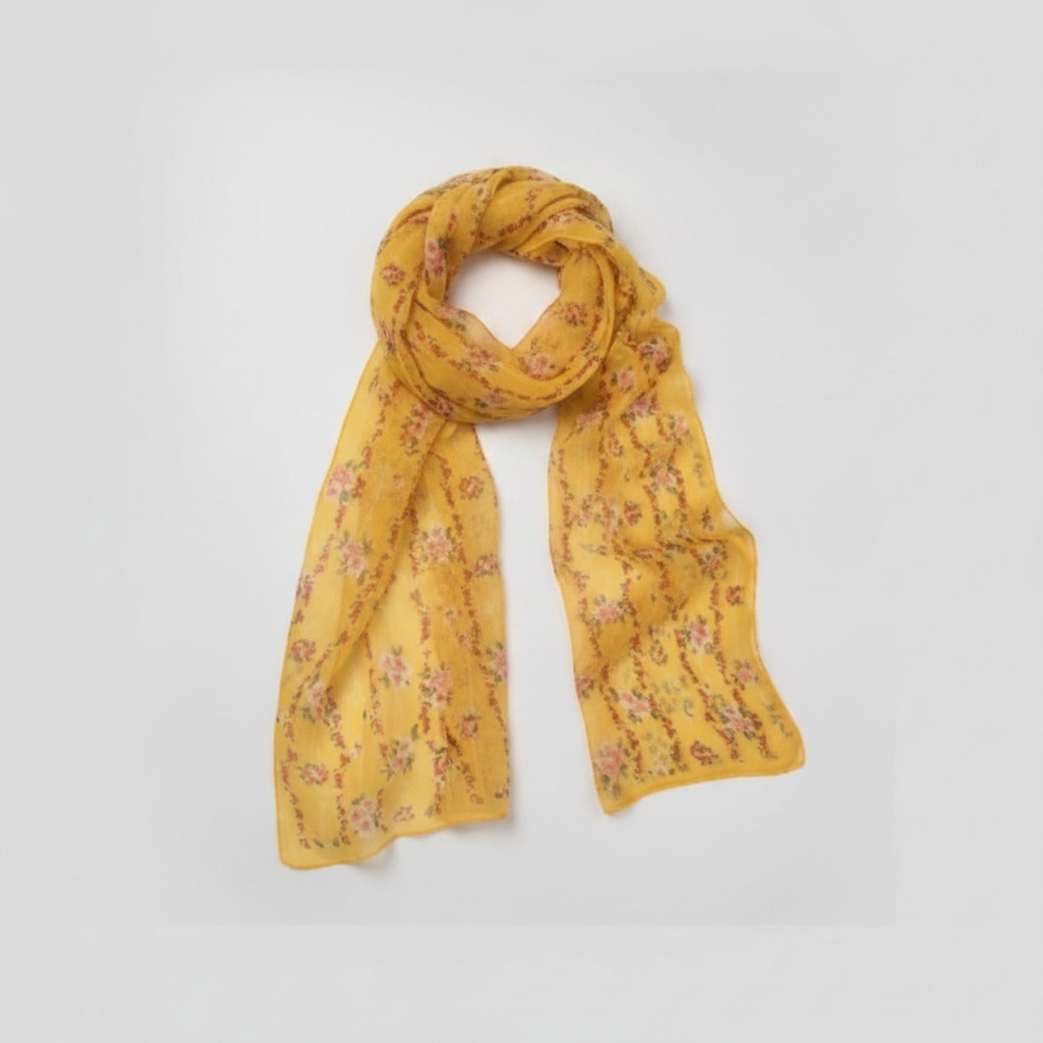 Yellow Floral Print Lightweight Scarf Wrap