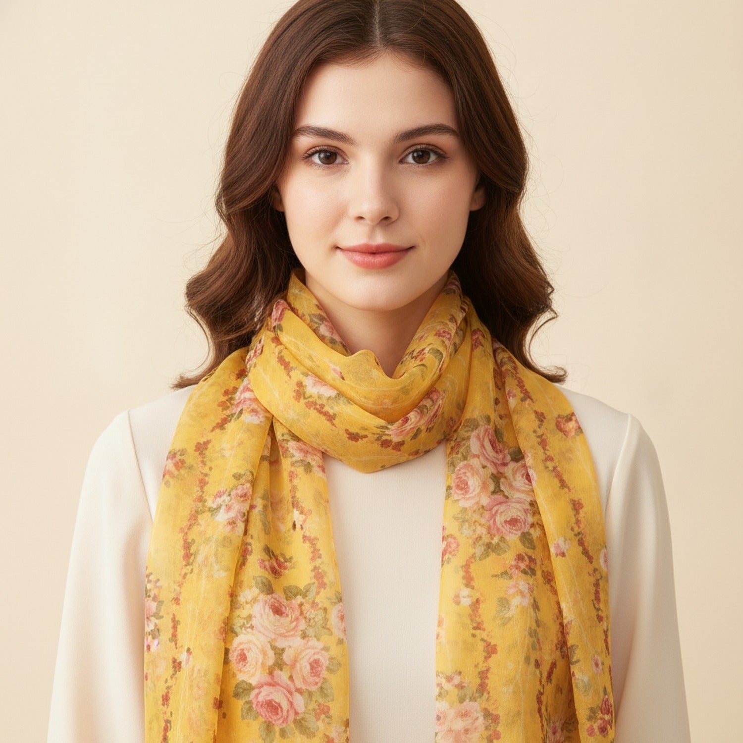 Yellow Floral Print Lightweight Scarf Wrap