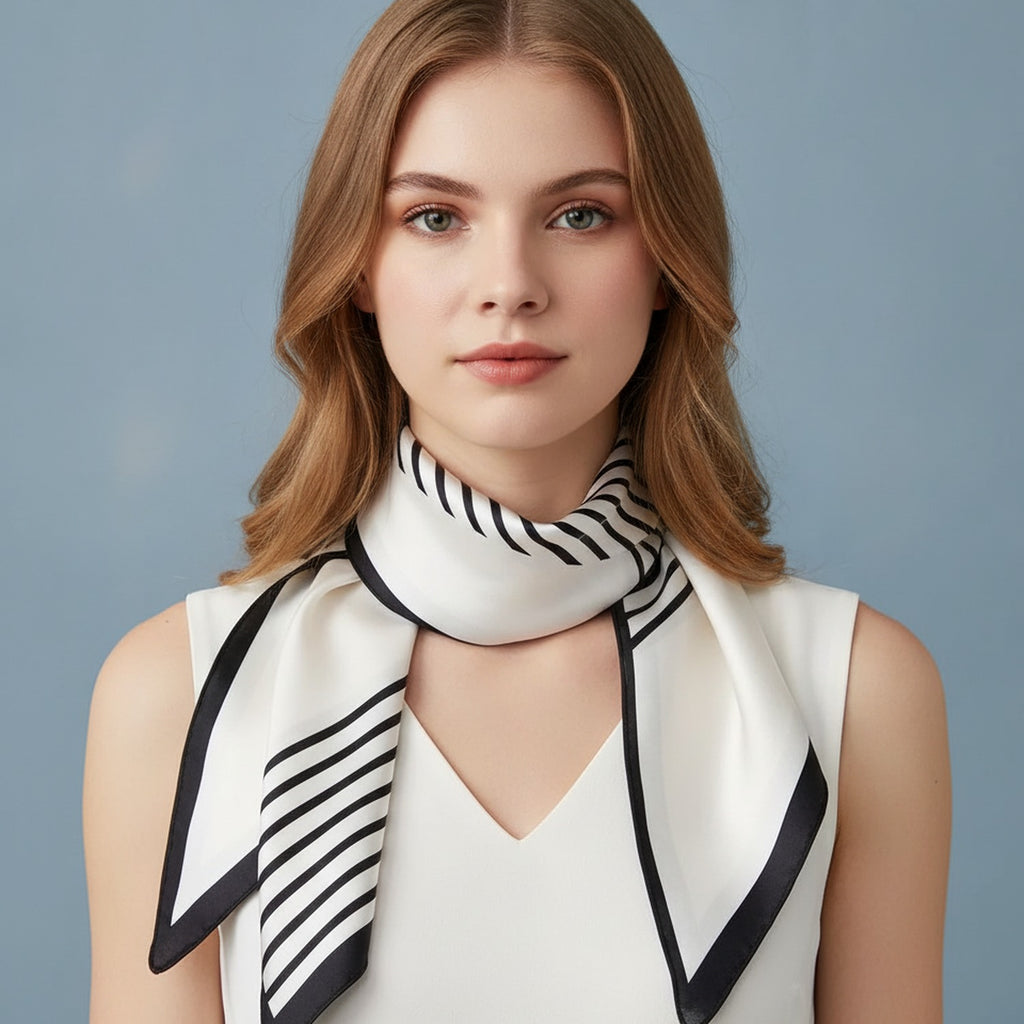Striped Black & White Triangle Scarf Wrap – scarves & belts (view 3)