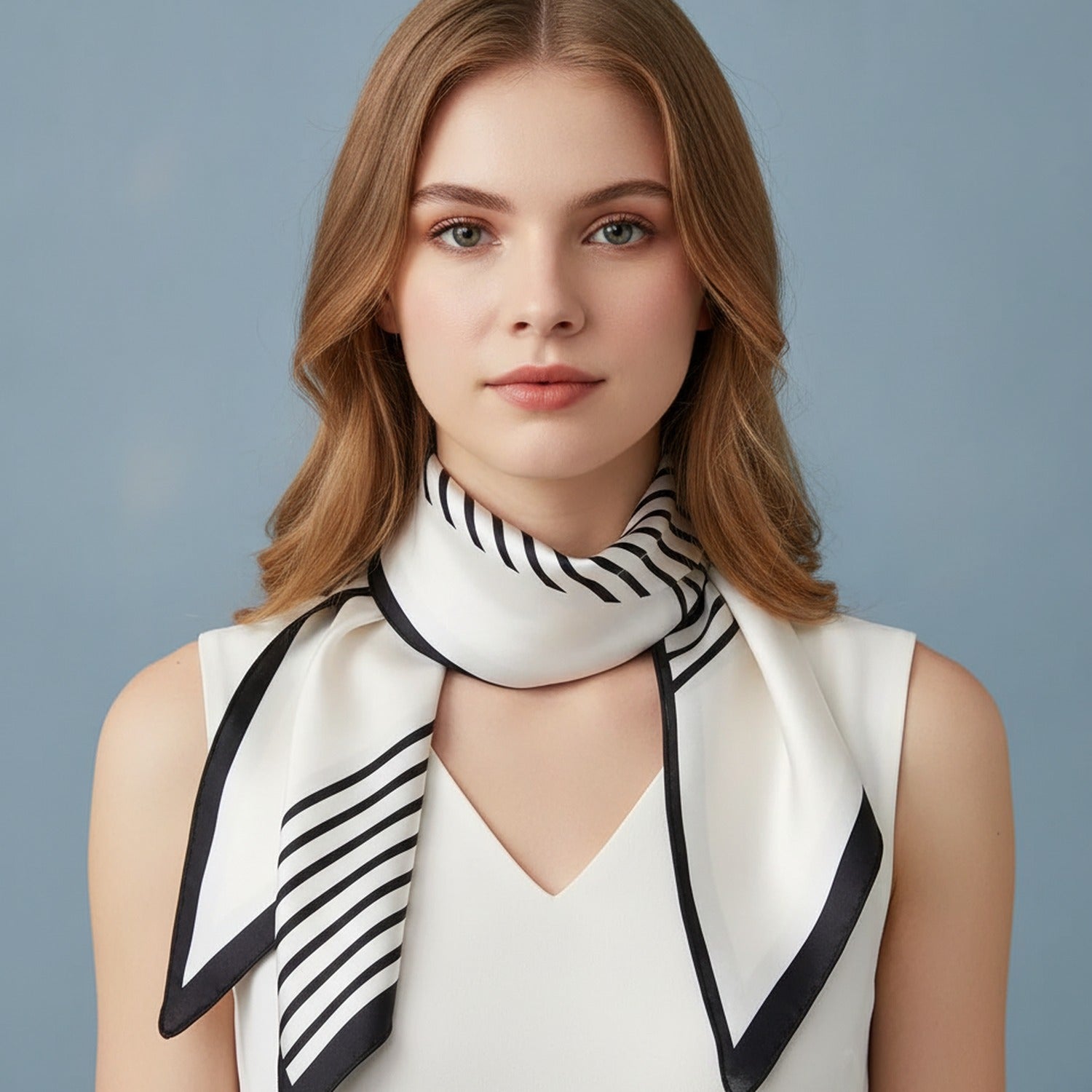 Striped Black & White Triangle Scarf Wrap