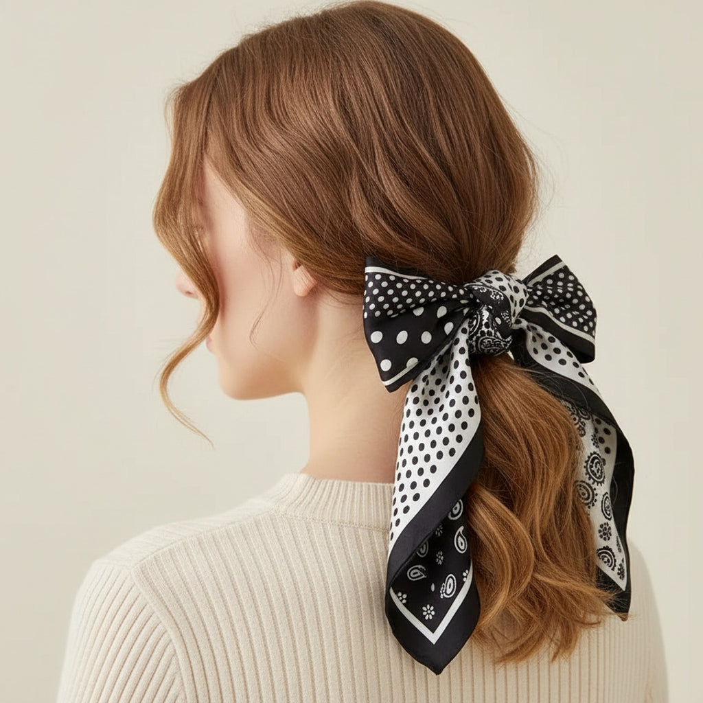 Polka Dot Black White Bandana Scarf