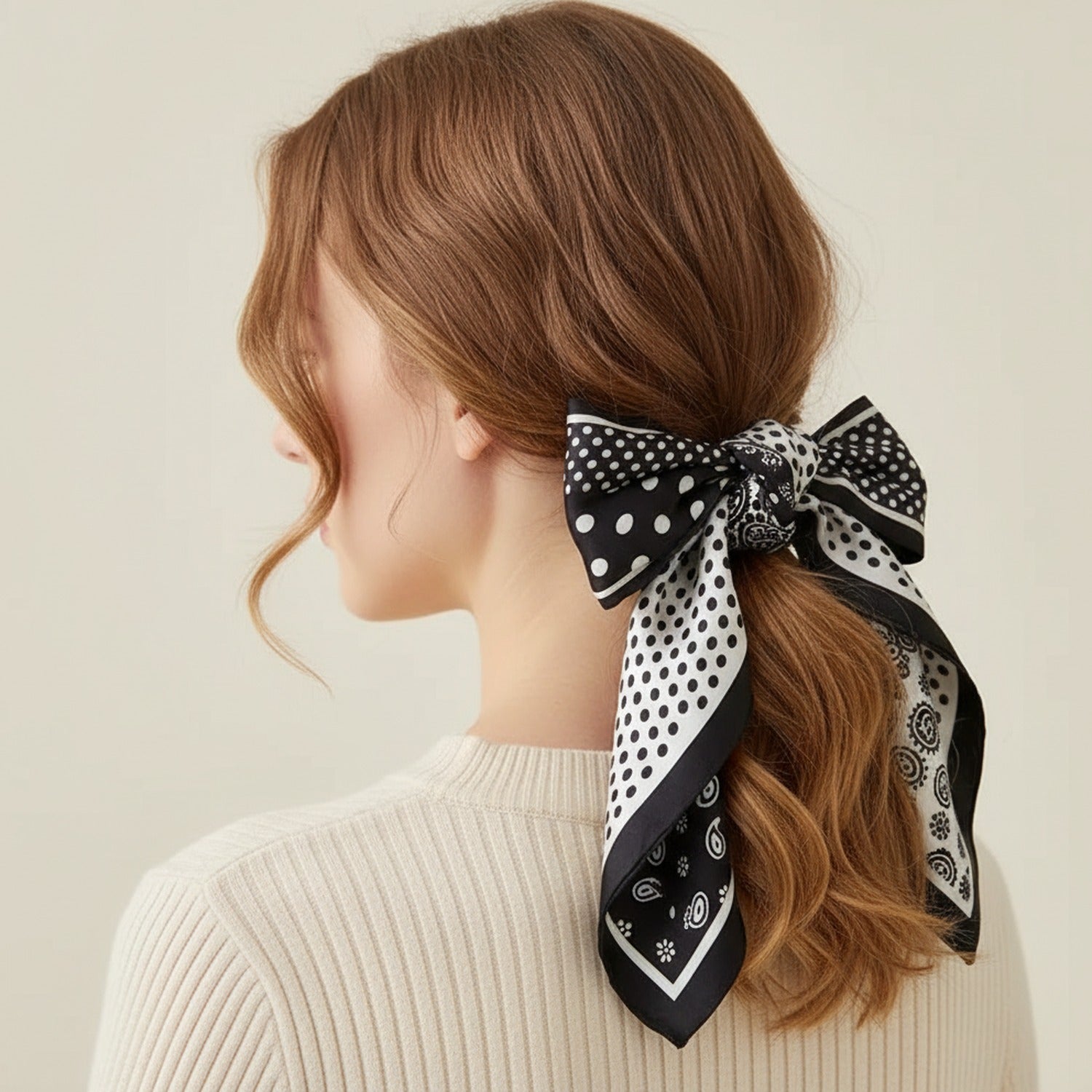 Polka Dot Black White Bandana Scarf