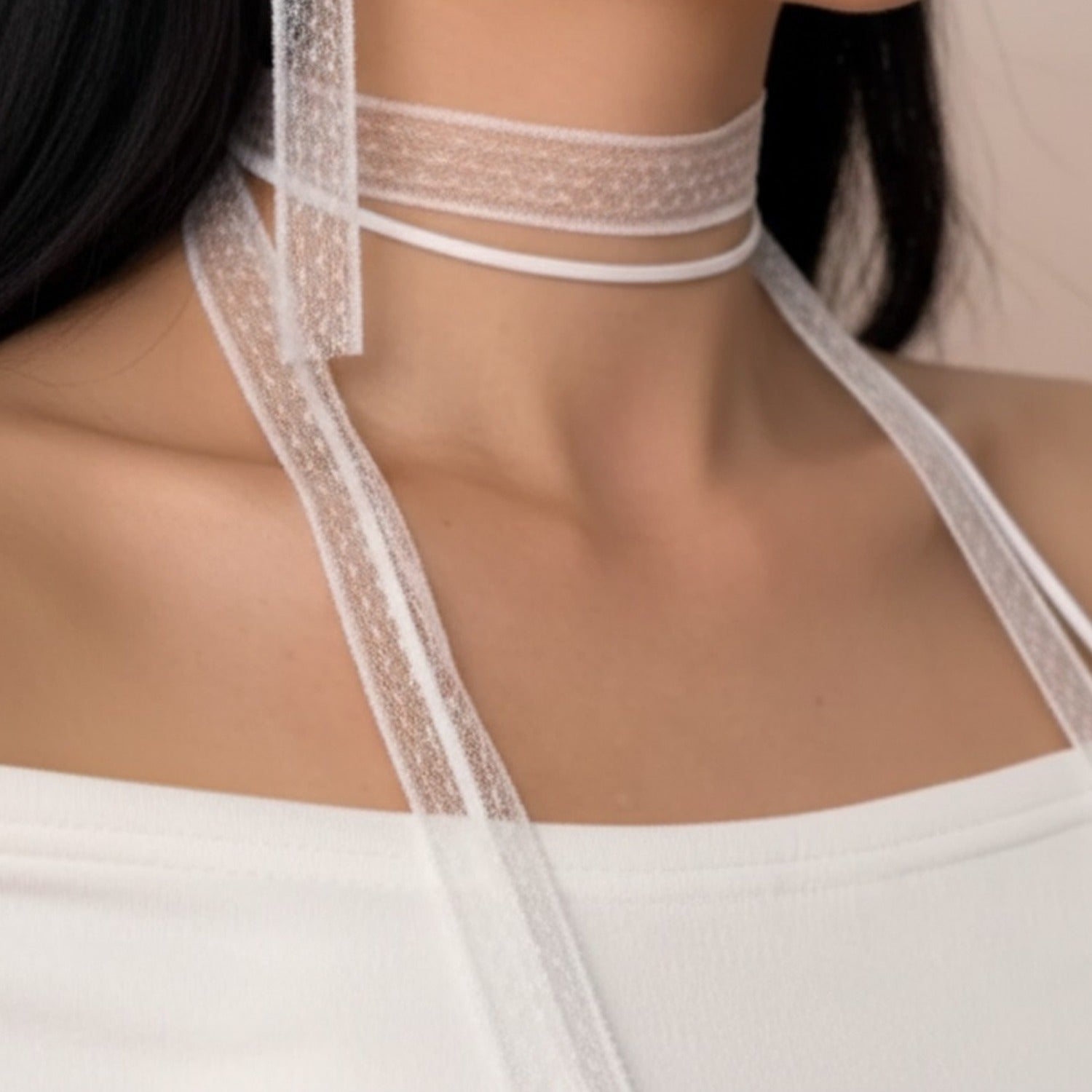 Delicate Lace Choker Necklace Set White