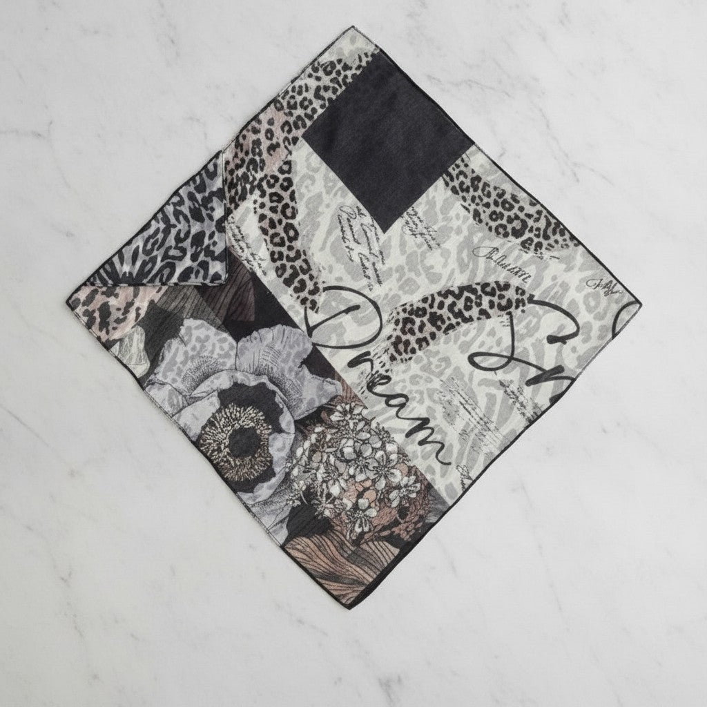 Mixed Print Silk Scarf - Dark Coffee – scarves & belts (view 2)