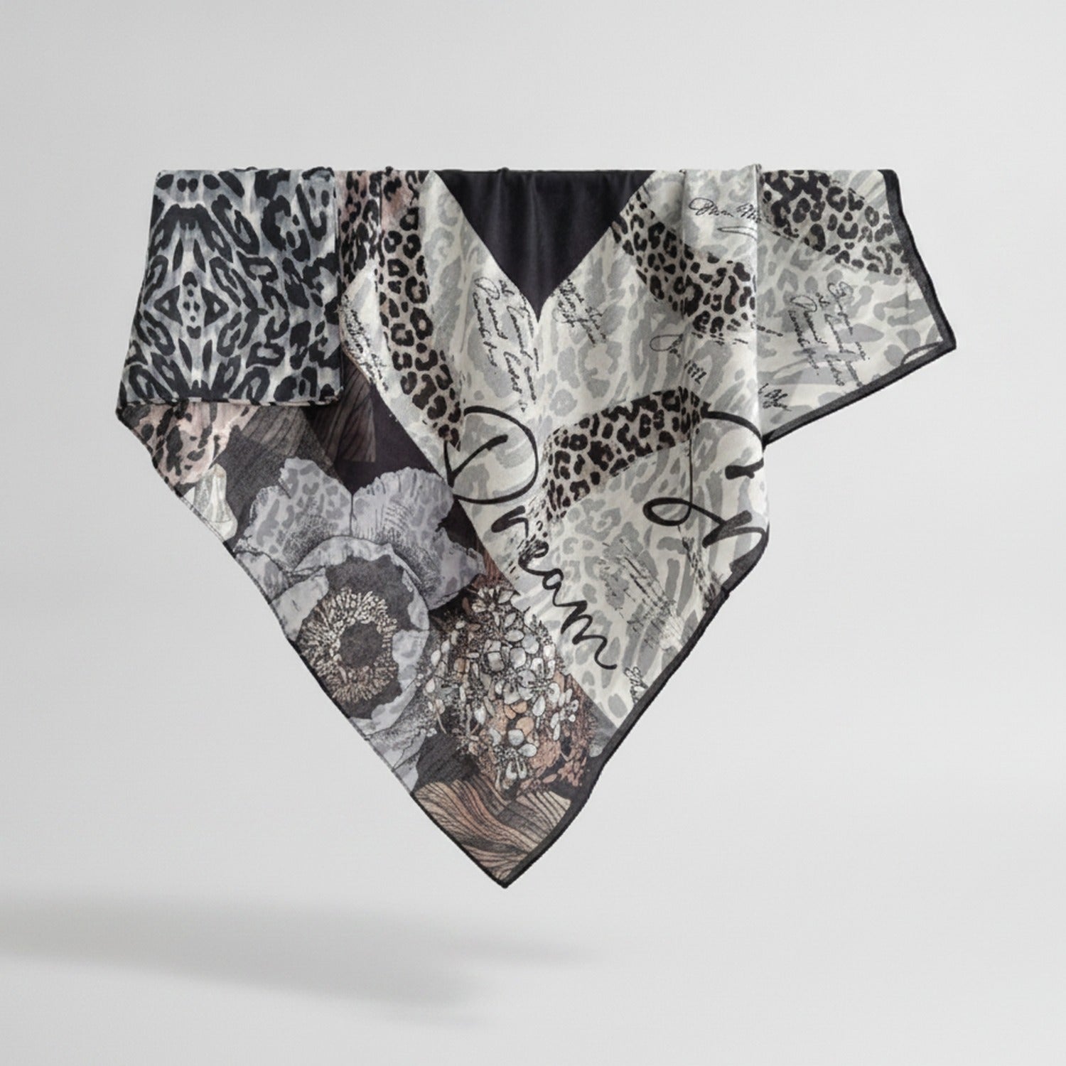 Mixed Print Silk Scarf - Dark Coffee – scarves & belts (view 1)