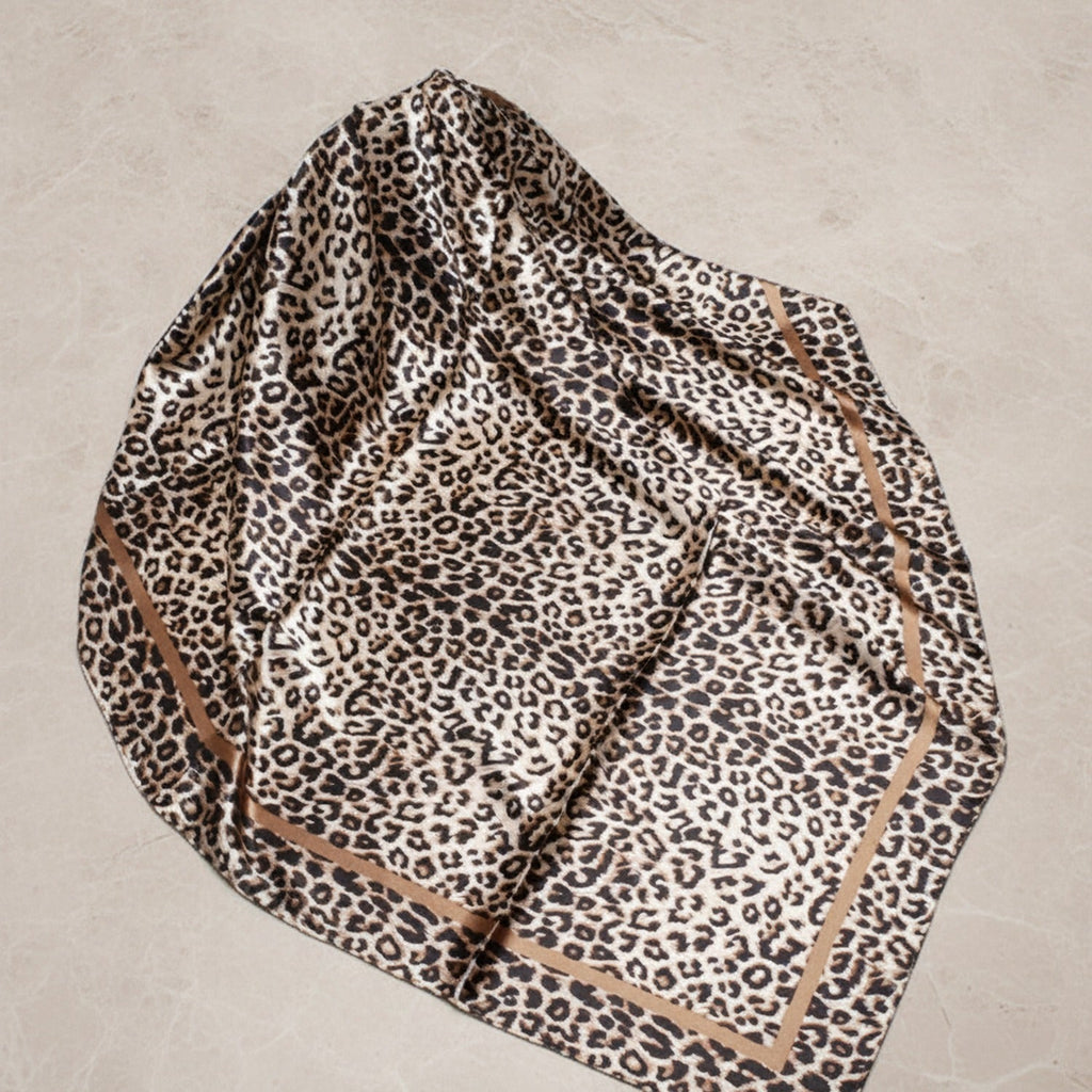 Mixed Print Silk Scarf - Light Brown