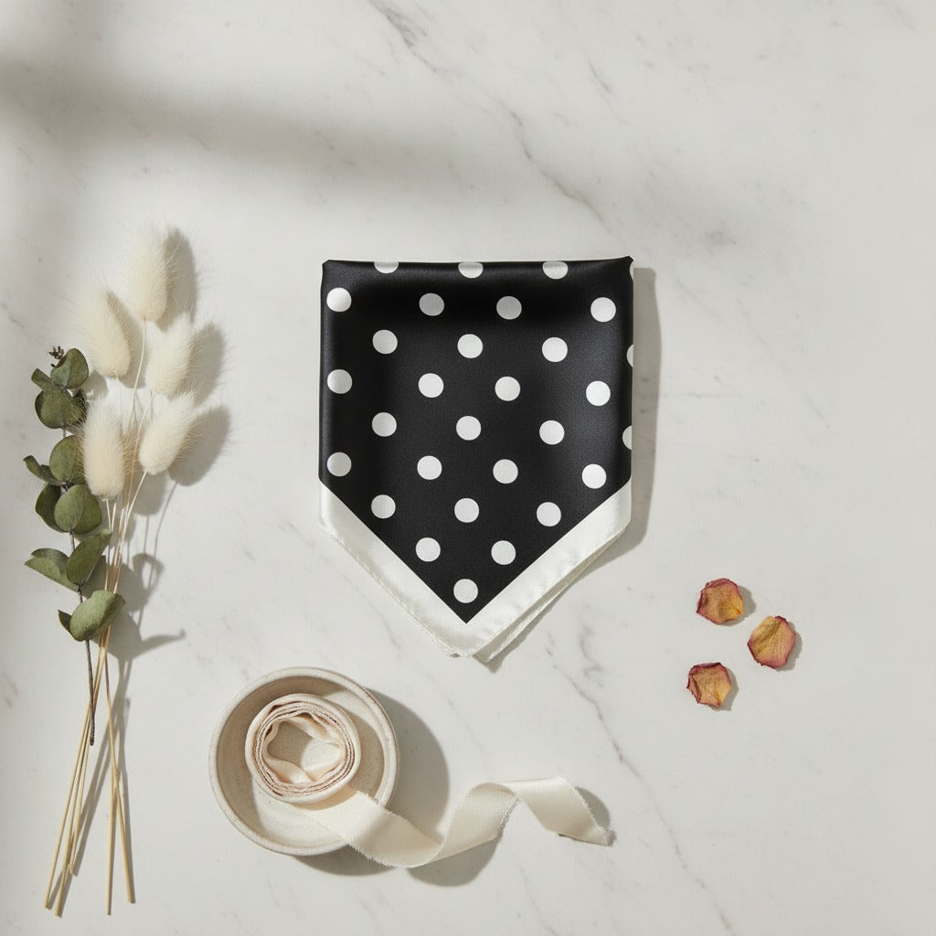 Bow Hair Clip Scarf - Pink Polka Dot