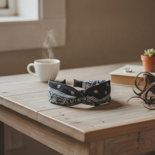 Bandana Paisley Print Hair Wrap Headband - Black – hair accessories (view 2)