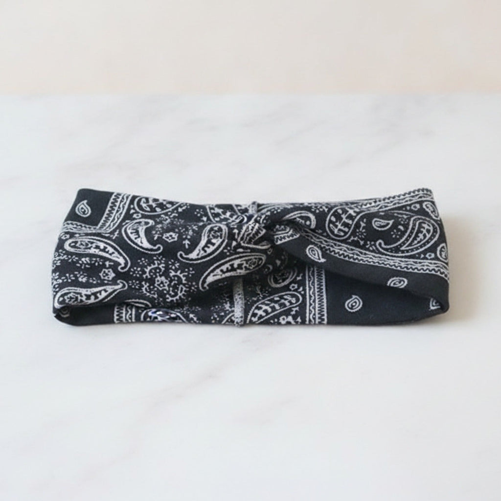 Bandana Paisley Print Hair Wrap Headband - Black